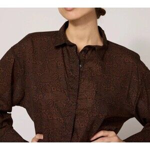 Cleobella Brown Poppy Paisley Long Sleeve Button Blouse Organic Cotton S